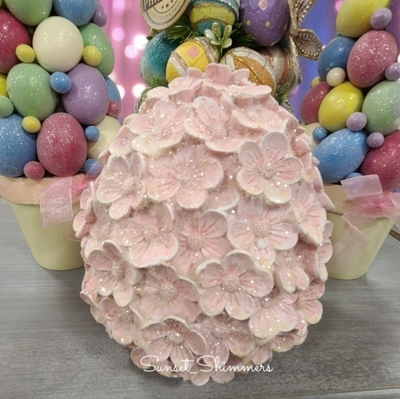 Sparkly PINK 9" 3D FLORAL Easter  EGG Figurine Statue Tabletop Decor New - Picture 2 of 4